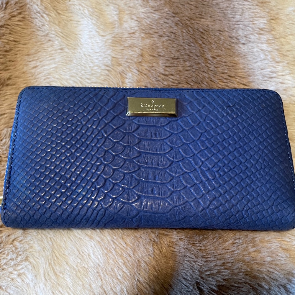 Cobalt Blue Kate Spade Leather Zip Around Wallet